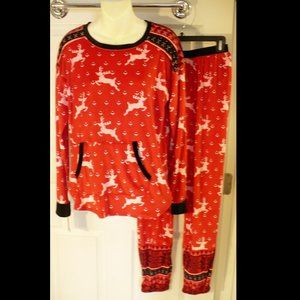 Kensie Reindeer Velvet Christmas Pajamas Small